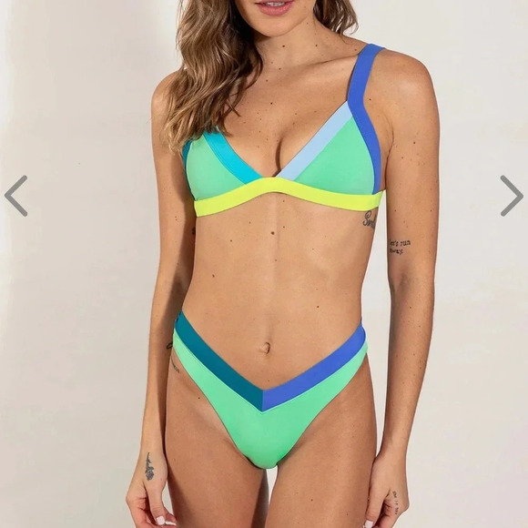 NWT OneOne Swimwear SET Bikini Phi Phi Green Blue Kameron Jesse Cheeky New Small - Picture 6 of 8